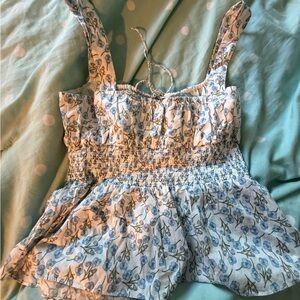 J. Crew Blue and White Floral Blouse